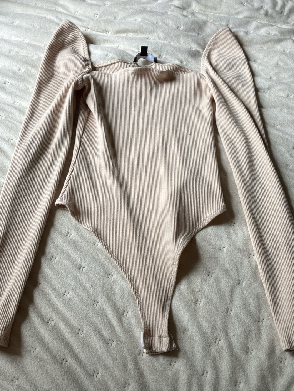 Long Sleeve Ribbed Bodysuit in Light Beige